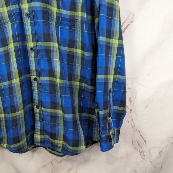 Eddie Bauer Shirt Mens Large Blue Green Plaid Button Up Travex Shacket Jacket - Picture 4 of 12